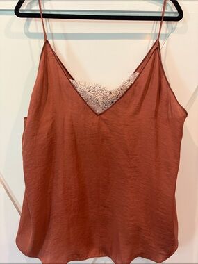 Free People Rust Lace-Trim Silk Cami